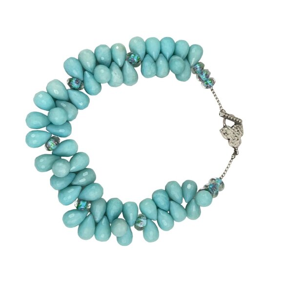 Aquamarine Beaded Necklace With Silver Toggle Clasp and Glass Accents 18" Length - Picture 6 of 9